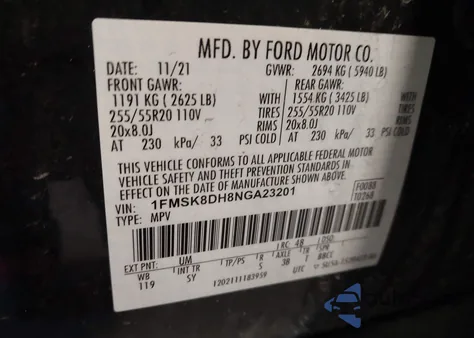 2022 Ford Explorer Xlt из США, поврежденный, VIN 1FMSK8DH8NGA23201